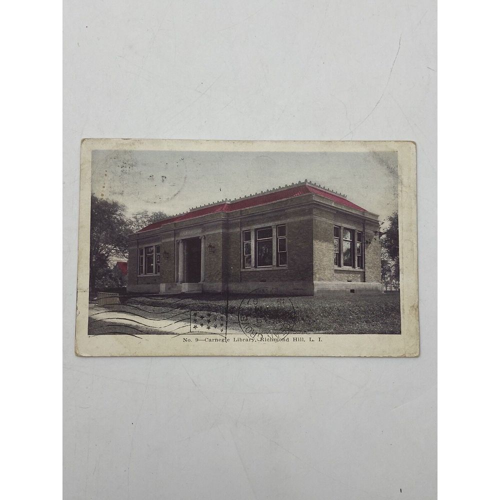 Vintage Long Island NY Postcard Carnegie Library Posted 1907‎ White Border 1900s
